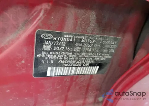 2012 Hyundai Elantra Gls z USA, uszkodzony, nr VIN KMHDH4AEXCU429828
